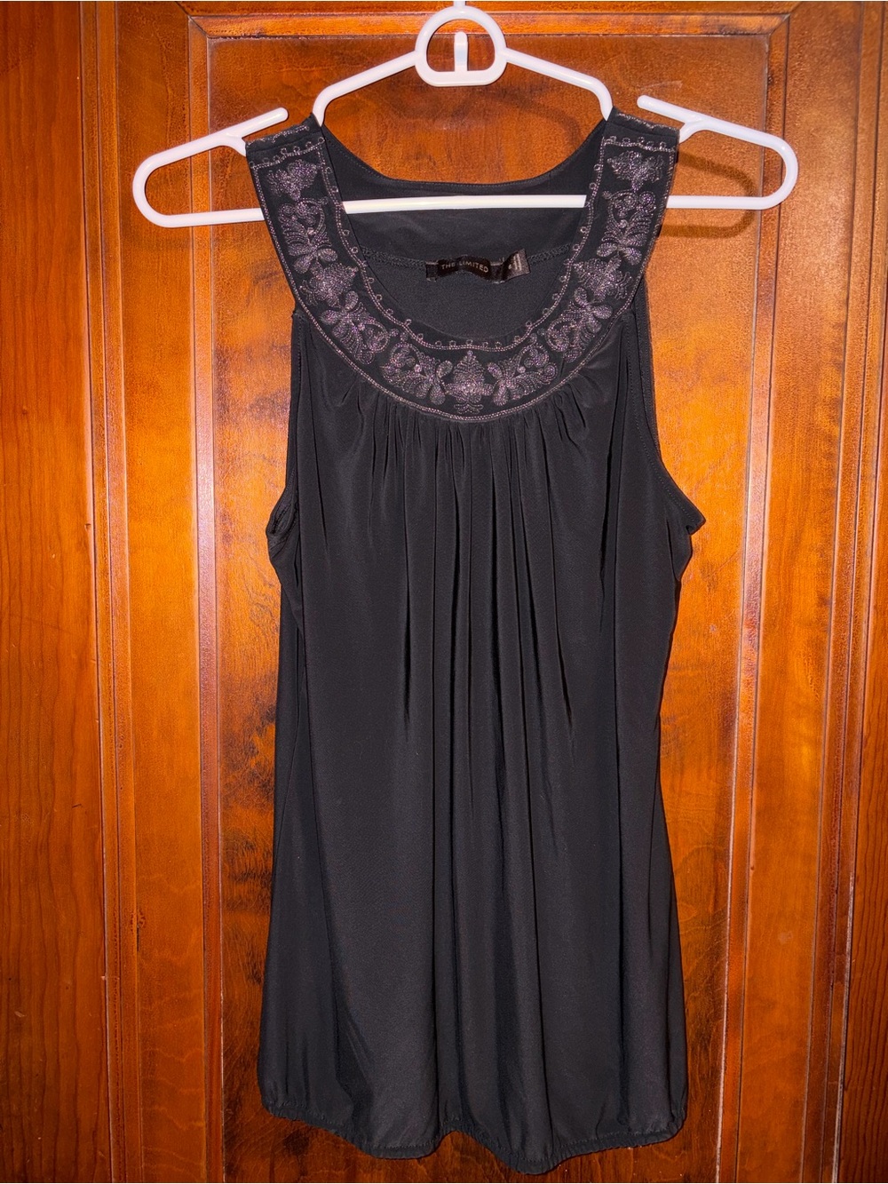 The Limited Black Embroidered Scoop Neck Sleep Tank